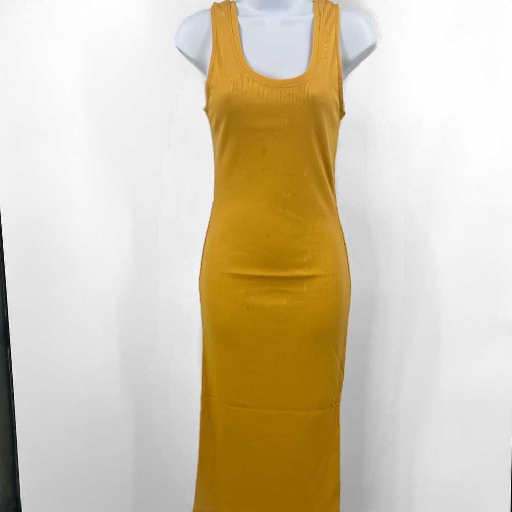 Ambiance Mustard Ribbed Tank Midi Dress | Minimalist Bodycon Lounge Dress